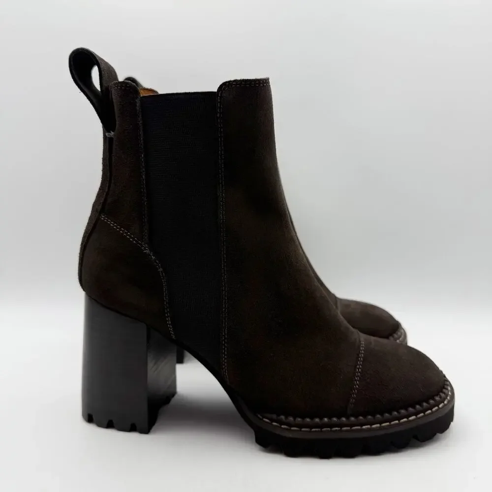 See by Chloe Womens Mallory Ankle Boot EU 37.5 US 7.5 Grey Calf Suede NIB - Picture 4 of 13